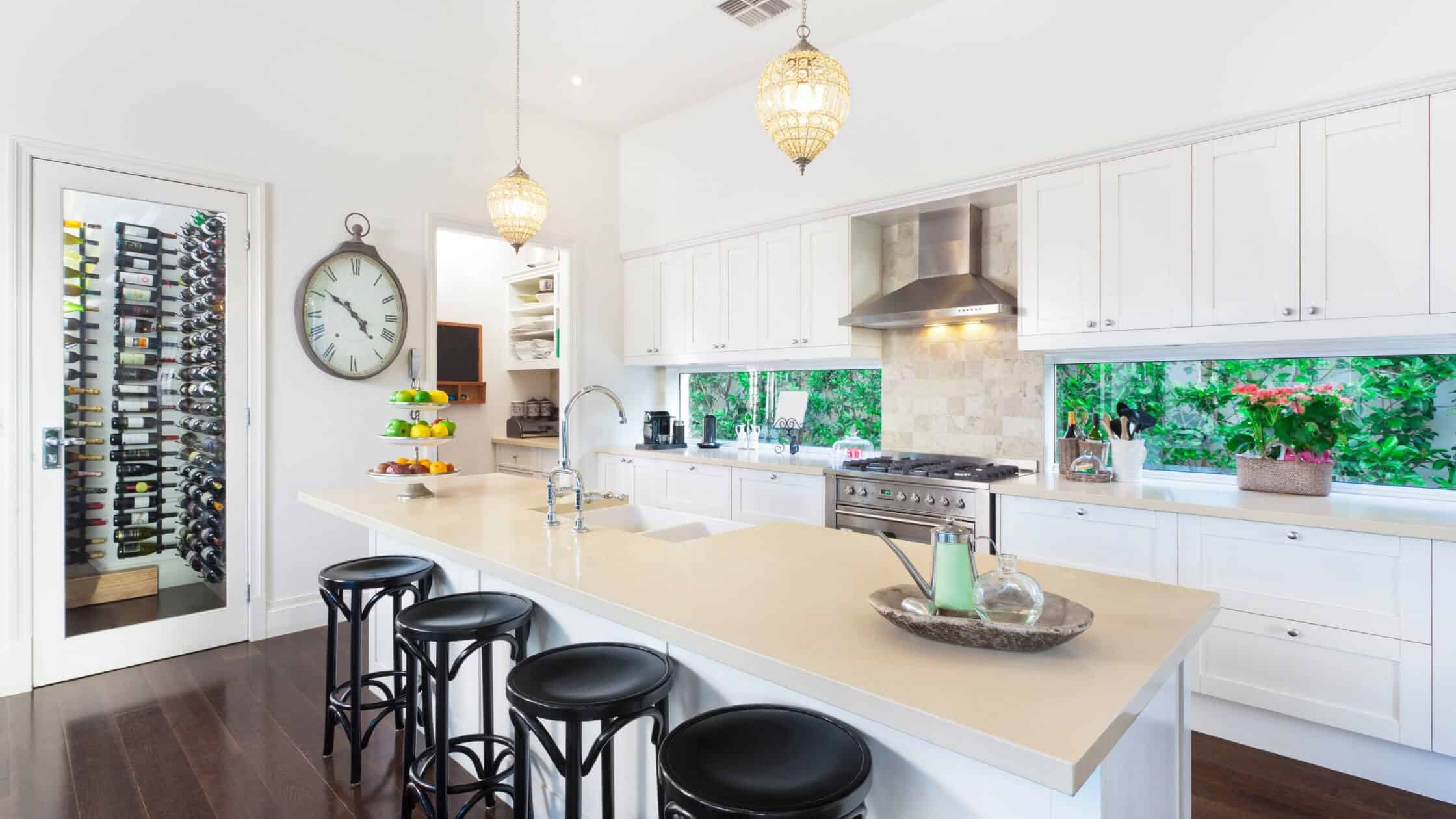 Spacious modern kitchen with cream island