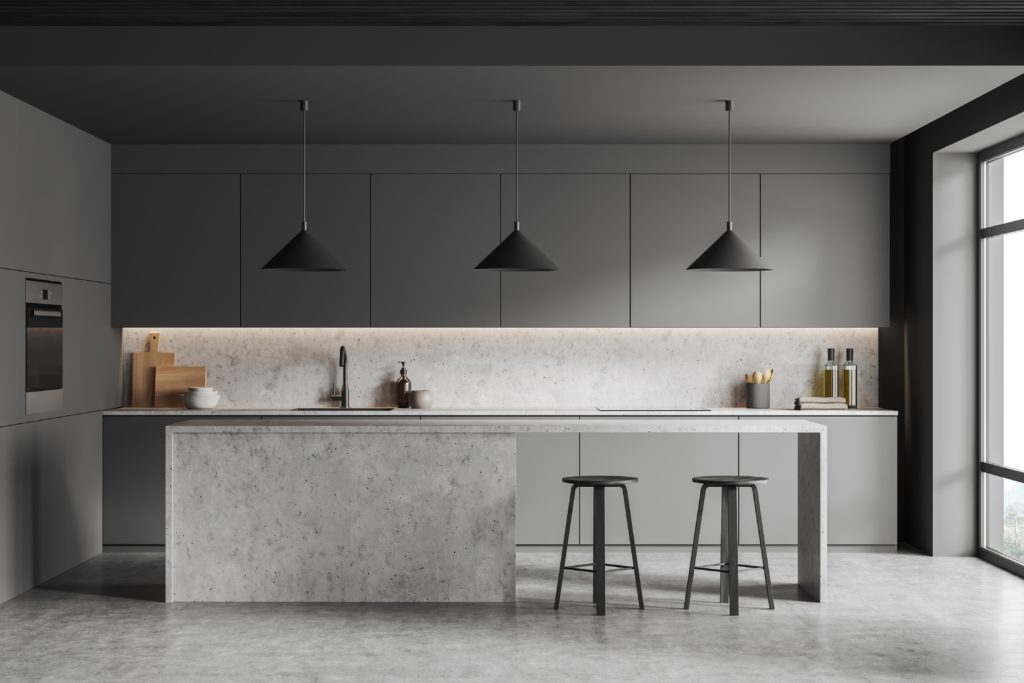 Grey quartz countertop for rustic look bar